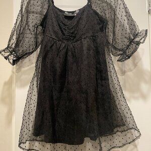 Maverick Black Puff Sleeve Dotted Mesh Mini Dress — Medium